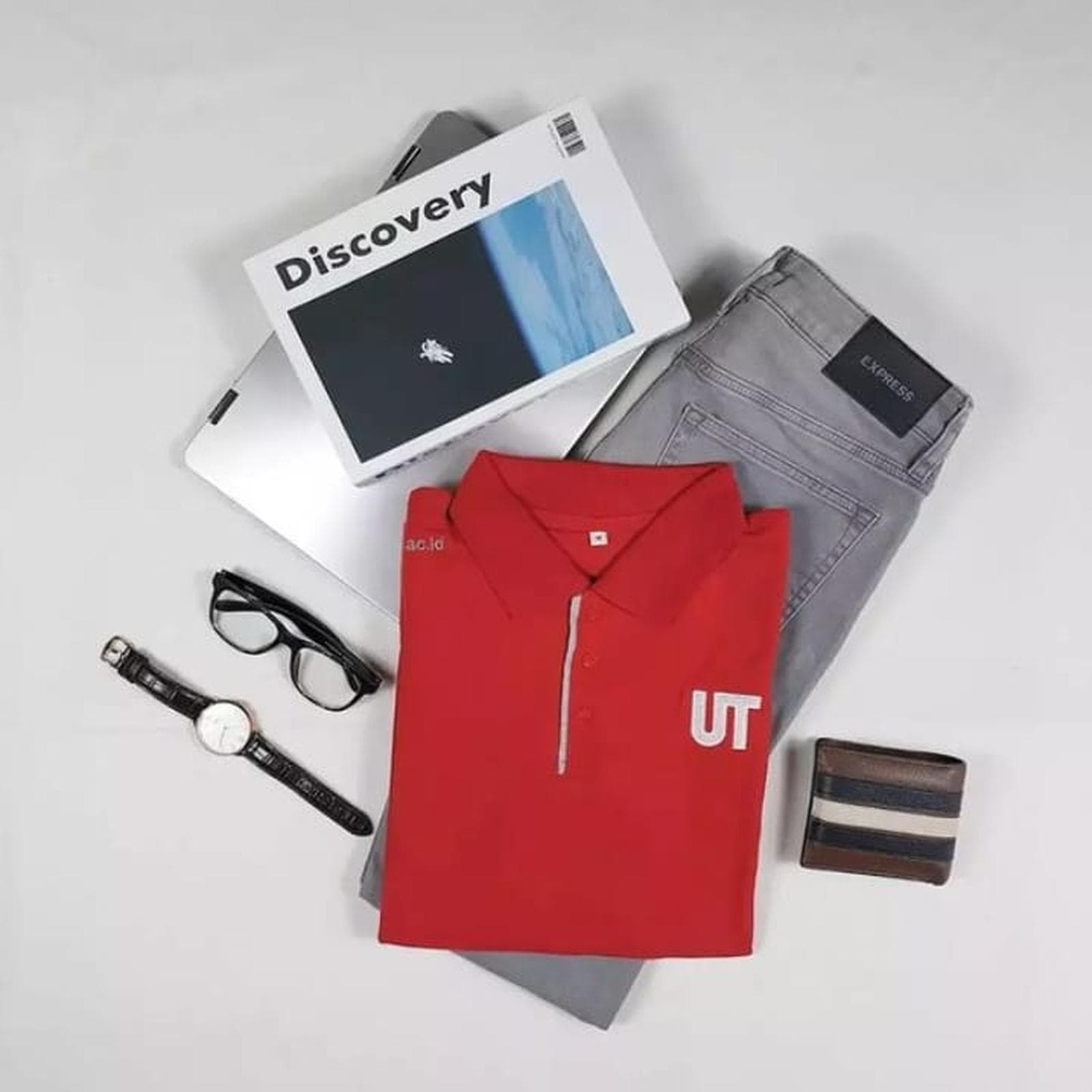 Kaos polo lengan pendek merah Universitas Terbuka Pria/Wanita