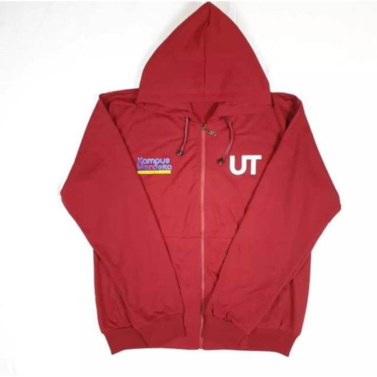 Jaket Hoodie Maroon Ziper Universitas Terbuka Pria/Wanita