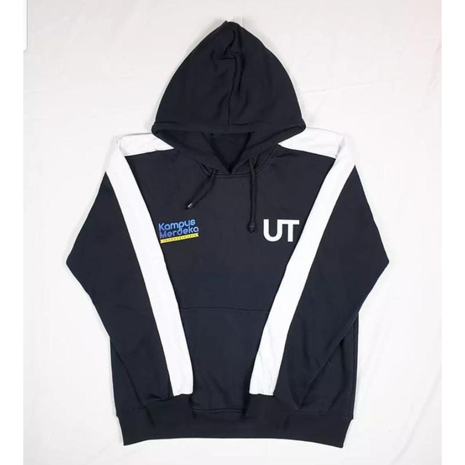 Jaket Hoodie Hitam Strip Putih Universitas Terbuka Pria/Wanita